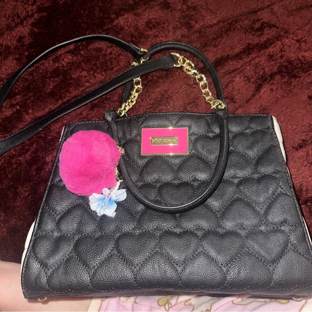 Betsey Johnson Black Quilted Heart Crossbody Bag